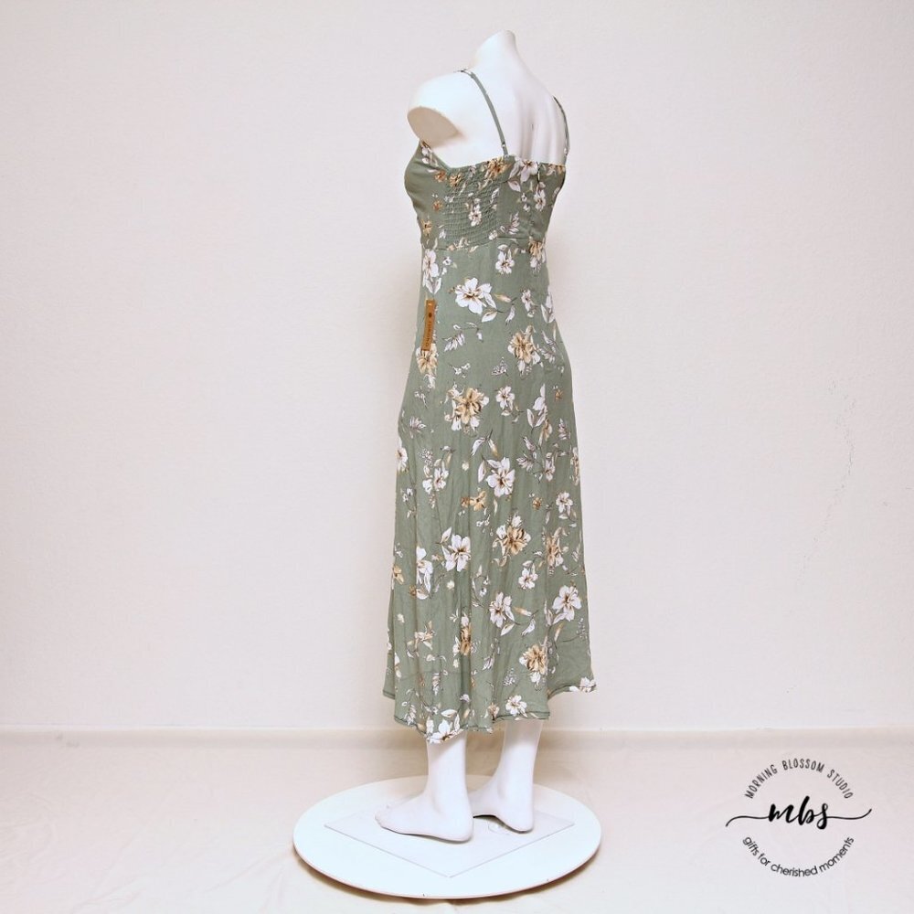 NWT Rokoko Floral‎ Surplice Sphagetti Straps Front Slit Midi Dress Green Women S - Picture 8 of 13